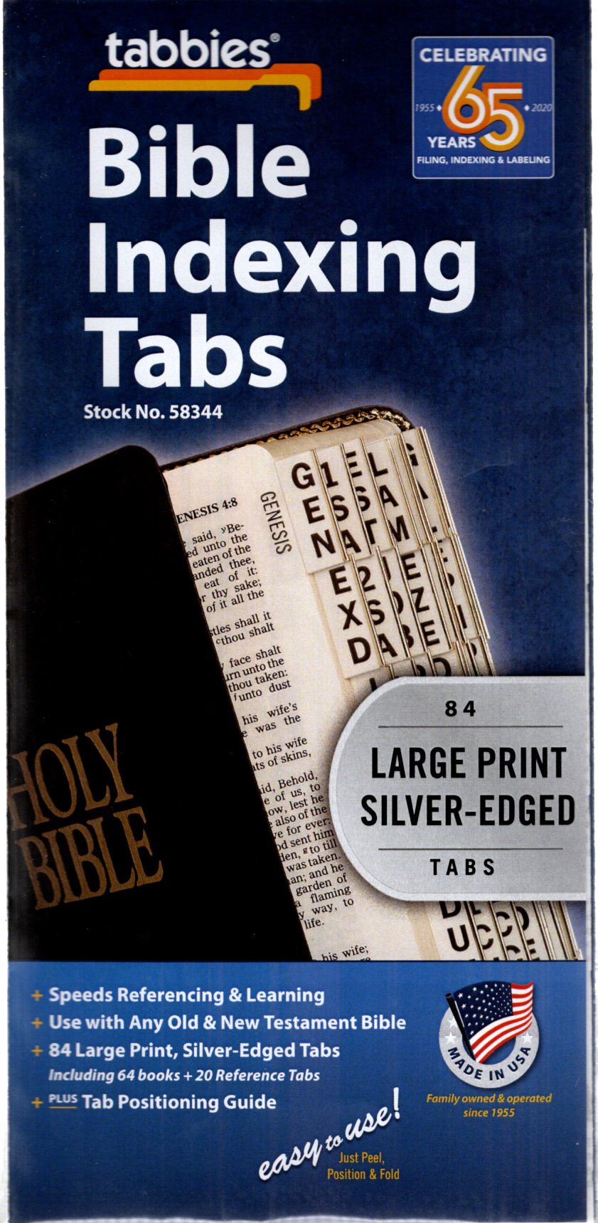 tabbies® 84 Bible Indexing Tabs, Large Print (#58341 Gold)(#58344 Silver)