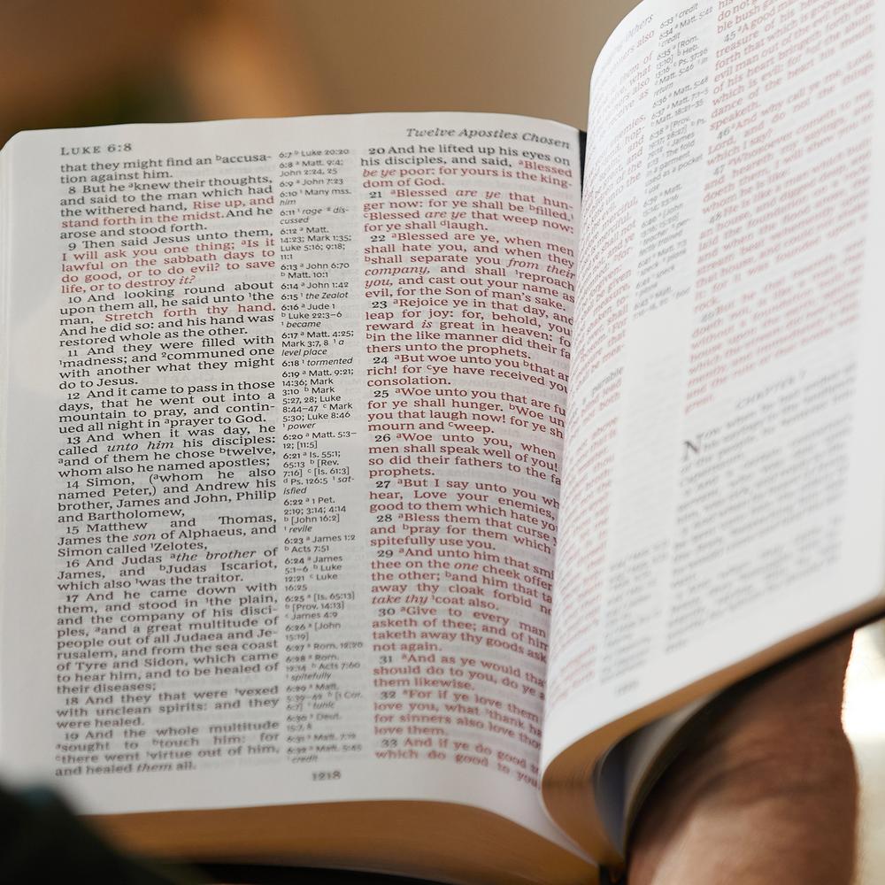 Thomas Nelson NKJV Giant Print Center-Column Reference Bible, Black Leatherflex, Thumb Indexed