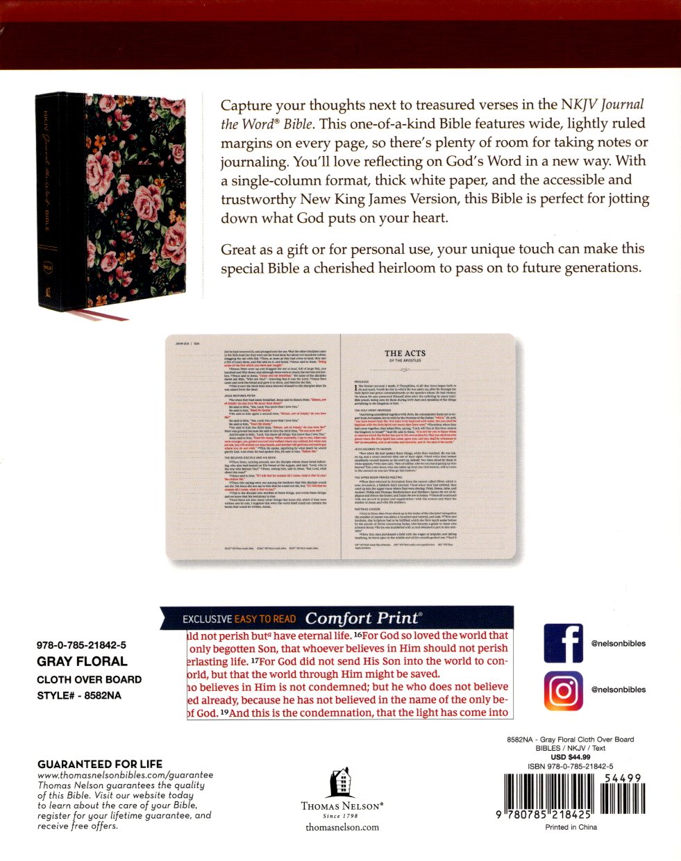 Thomas Nelson NKJV, Journal the Word Bible, Cloth over Board, Gray Floral, Comfort Print