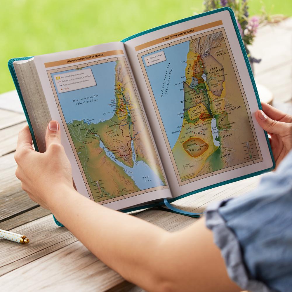 Thomas Nelson NKJV, Verse Art Cover Collection, Teal Leathersoft™ Thinline Bible