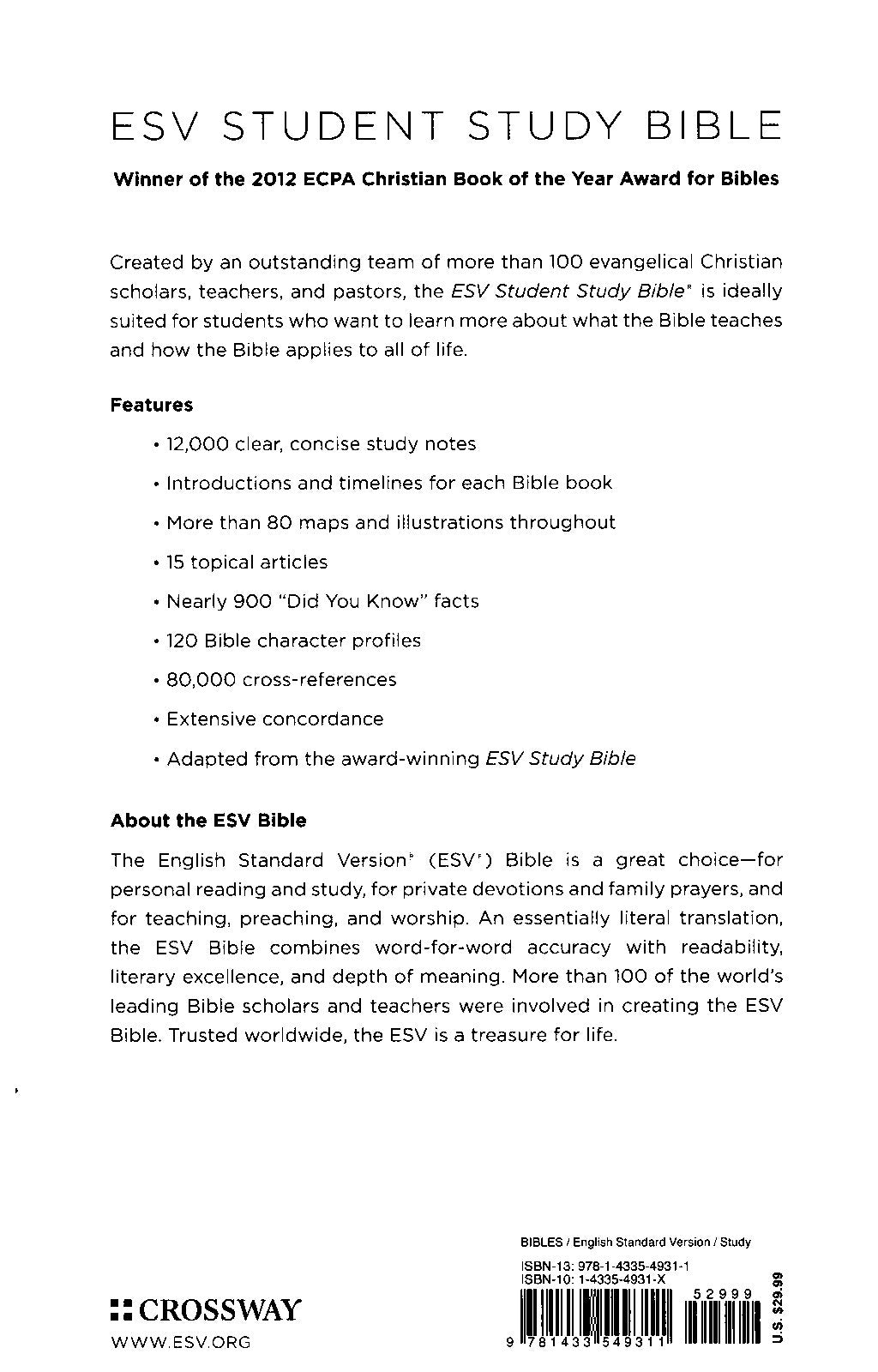 Crossway ESV Student Study Bible - Hardcover