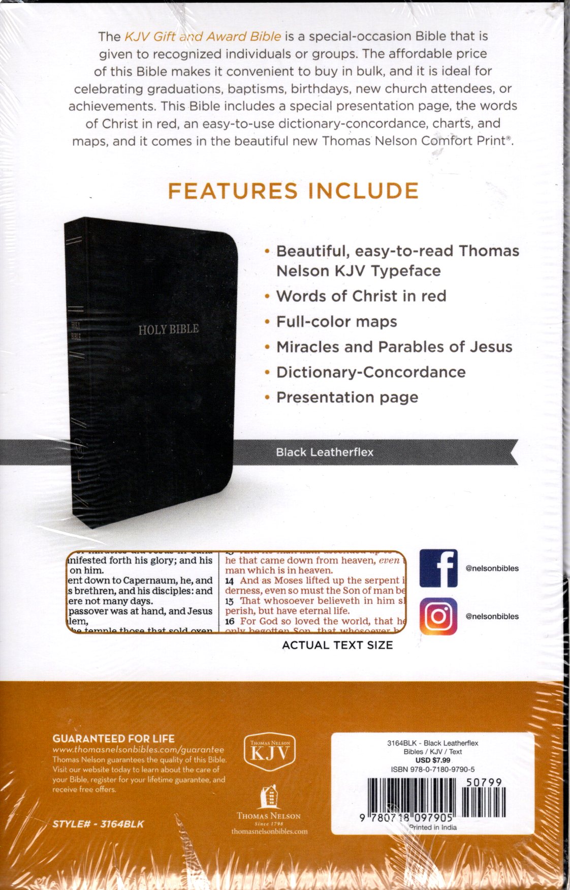 Thomas Nelson KJV Gift & Award Bible, Red Letter Edition - Leatherflex (Black)
