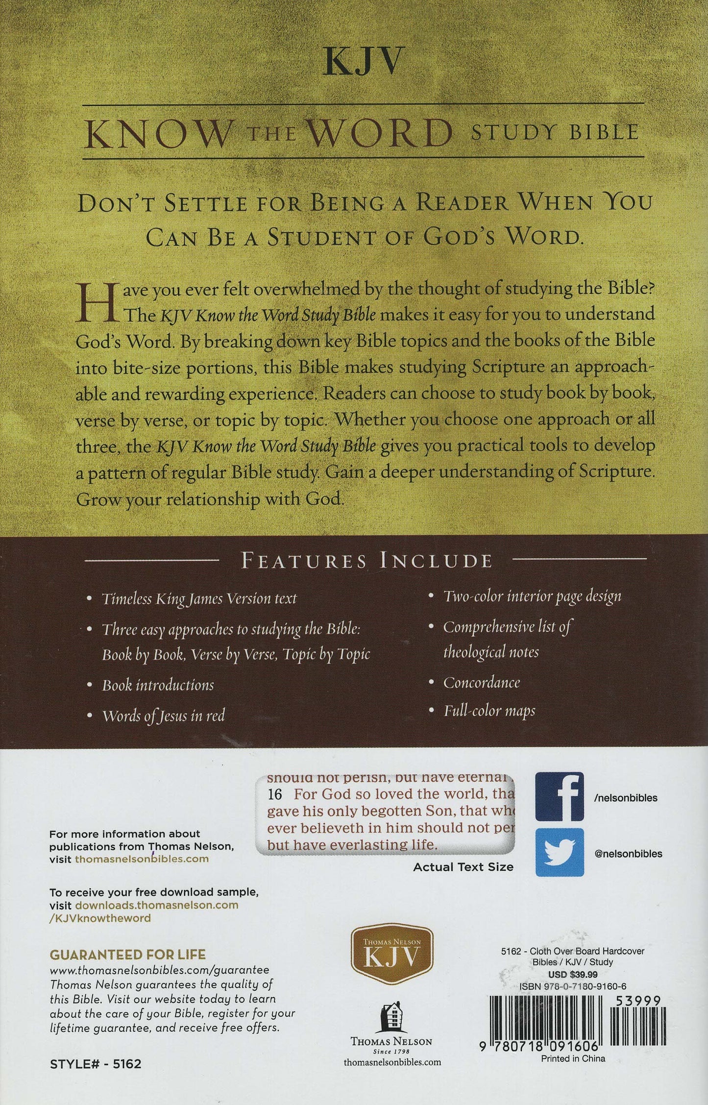 Thomas Nelson KJV KNOW The WORD Study Bible - Hardcover w/Dust Jacket