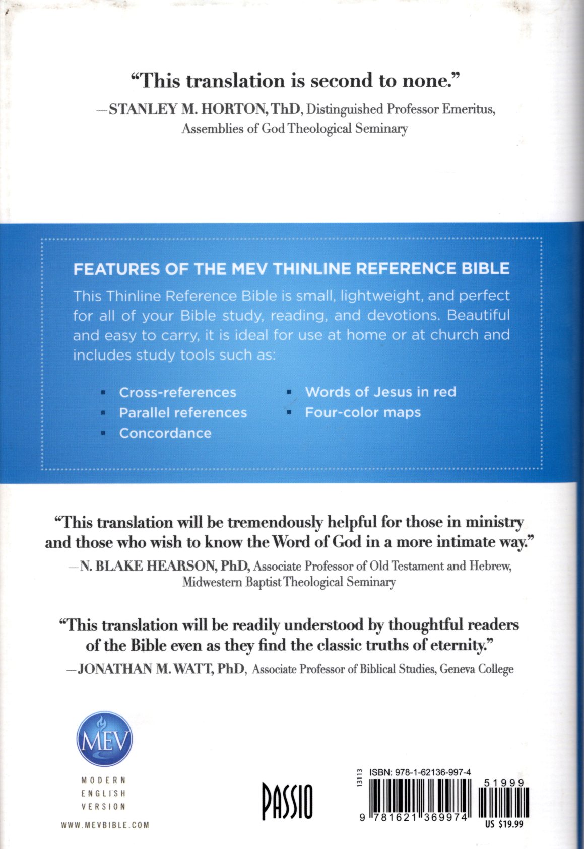 Passio MEV Modern English Version Thinline Reference Bible - Hardcover w/Dust Jacket