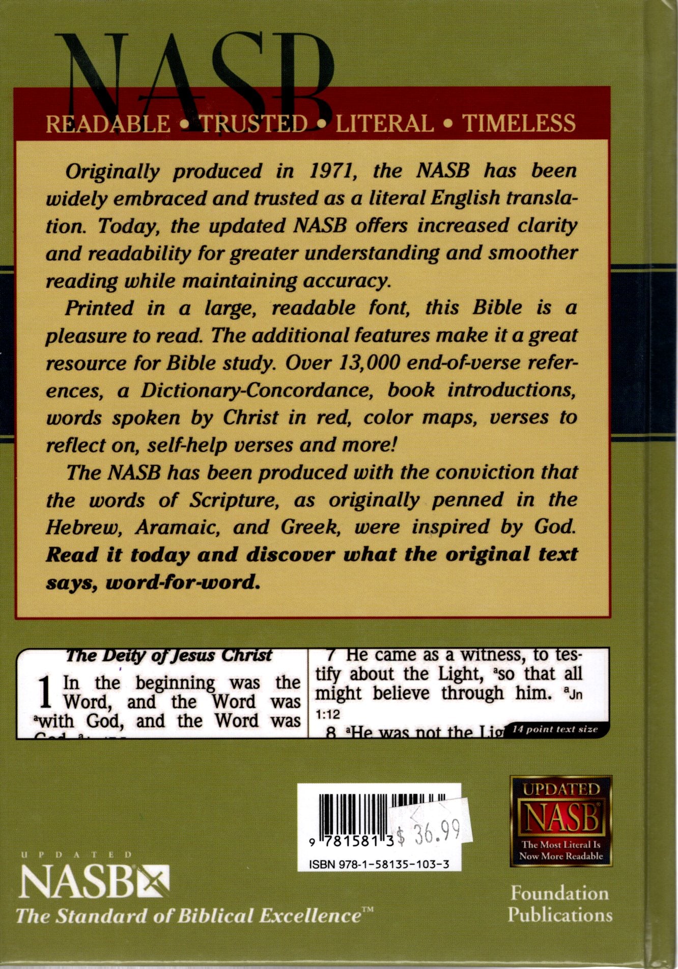 Foundation Publications Inc. NASB Giant Print Reference Bible - Hardcover