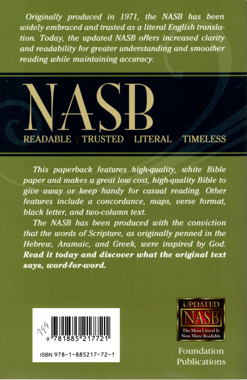 Foundation Publications NASB Updated Edition Bible - Paperback