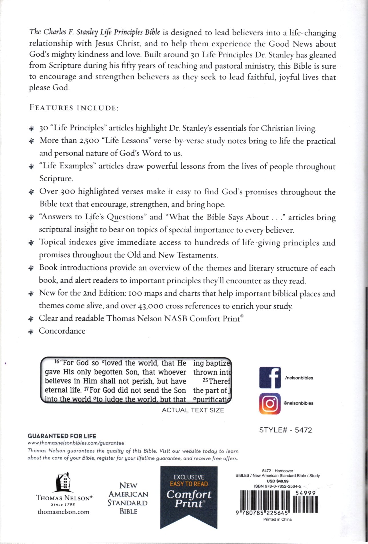 Thomas Nelson NASB The Charles F. Stanley Life Principles Bible Second Edition - Hardcover w/Dust Jacket