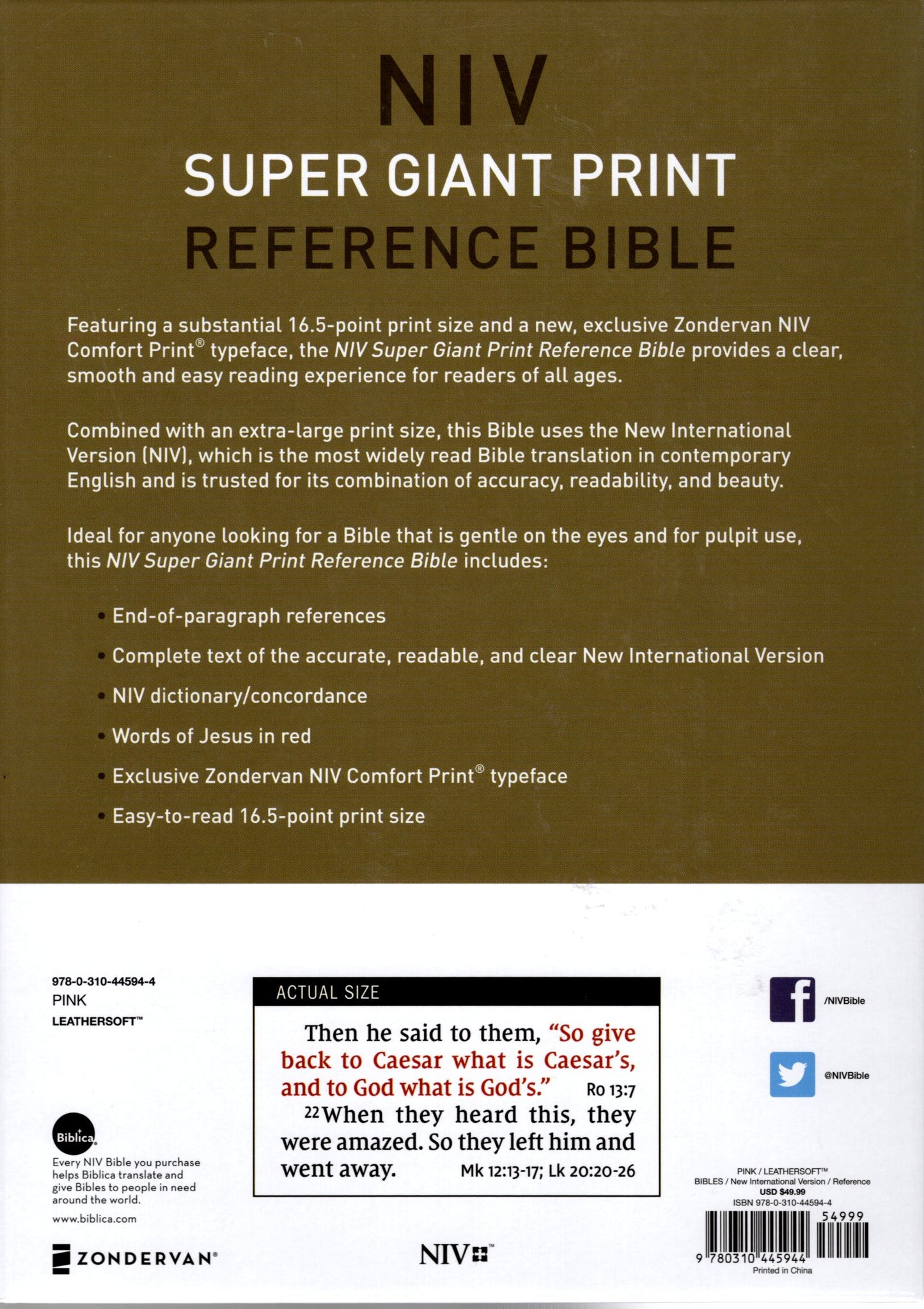 Zondervan NIV® - Super Giant Print Reference Bible - Leathersoft™