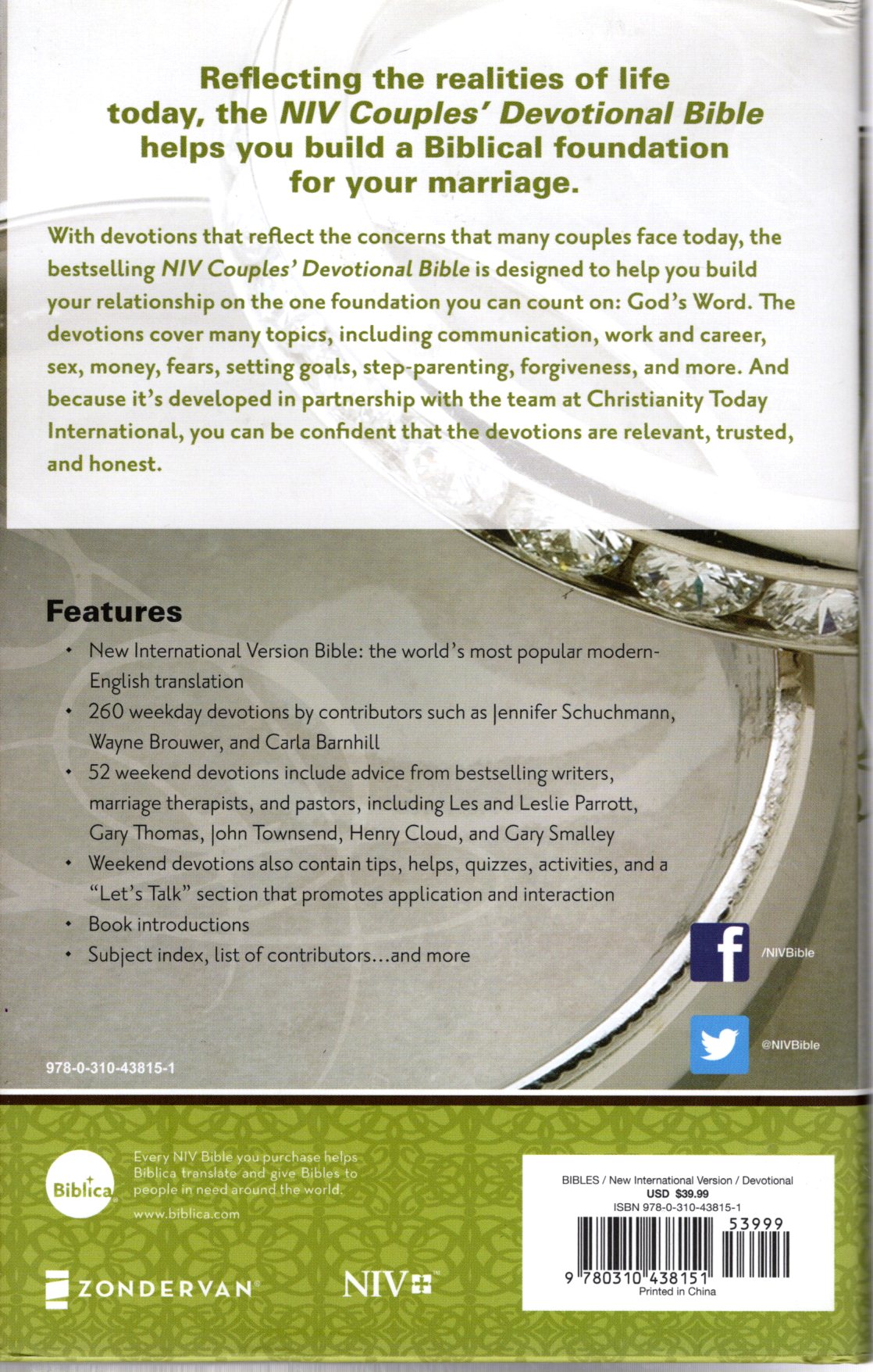 Zondervan NIV Couples' Devotional Bible - Hardcover w/Dust Jacket