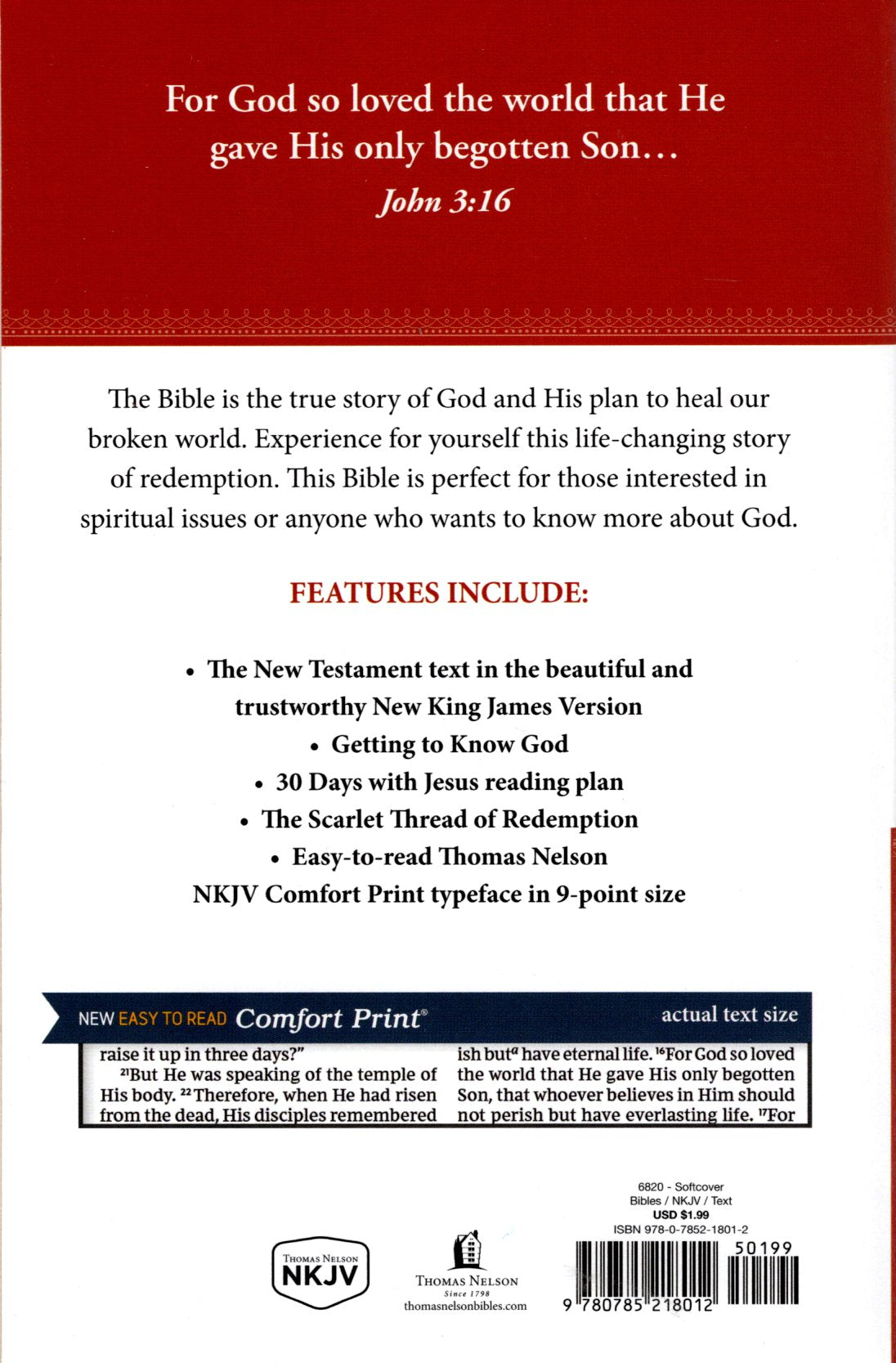 Thomas Nelson NKJV® New Testament Bible in Comfort Print® - Paperback