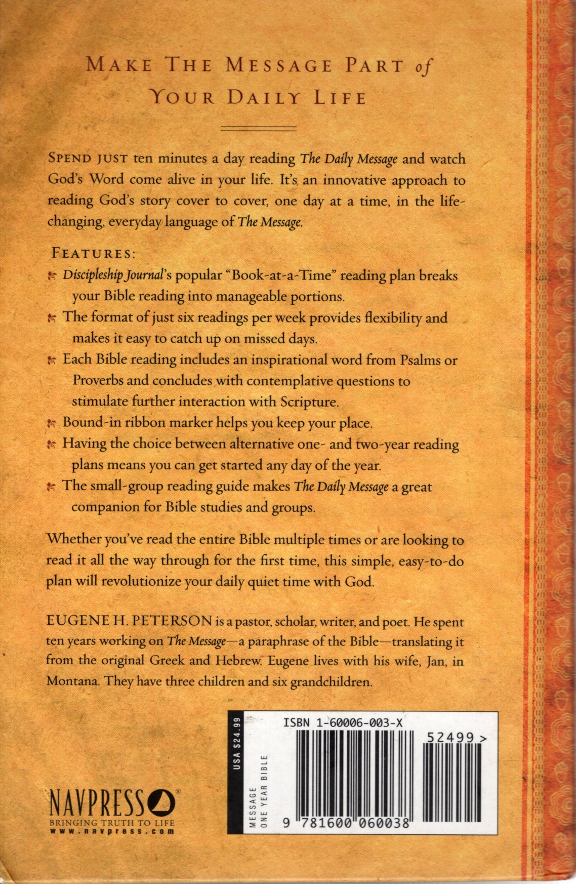 NavPress The Message - The Daily Message: Through the Bible in One Year - Hardcover