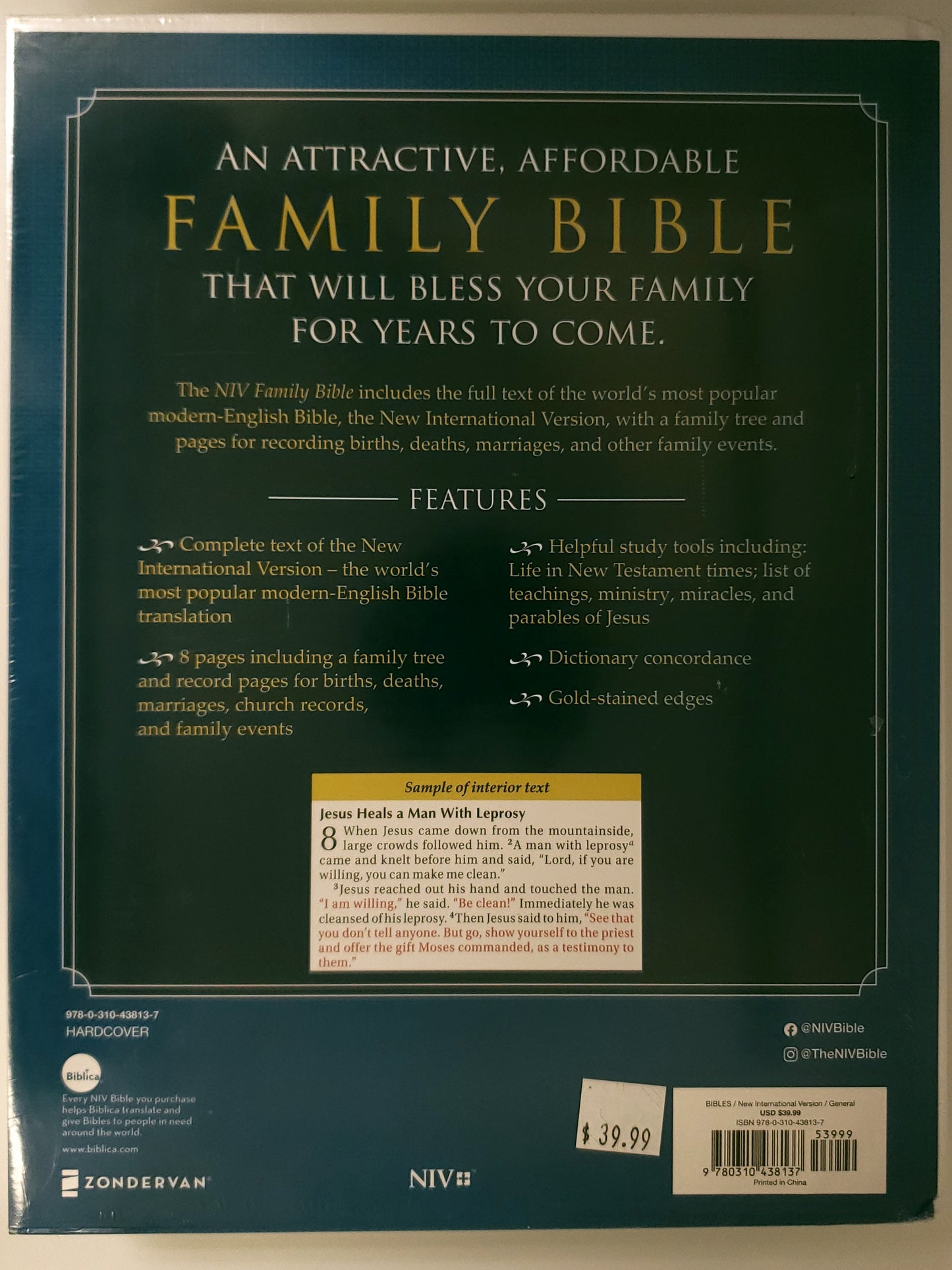Zondervan NIV Family Bible, White, Hardcover