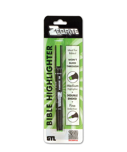 G T Luscombe Company Inc Zebrite Double Ended Bible Highlighter Set No Bleed Pigmented Ink No Fading Or Smearing Double Ended For Highlighting Underlining Green Yellow Pink Set Of 3