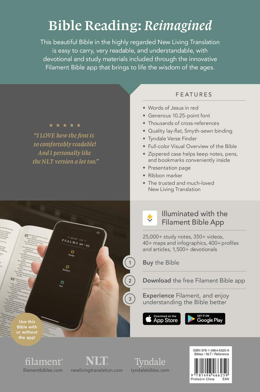 Tyndale NLT Large Print Thinline Reference Zipper Bible, Filament Enabled (LeatherLike, Meadow Navy & Pink)