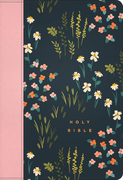 Tyndale NLT Large Print Thinline Reference Zipper Bible, Filament Enabled (LeatherLike, Meadow Navy & Pink)