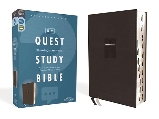 NIV, Quest Study Bible, Leathersoft, Black, Thumb Indexed, Comfort Print: The Only Q and A Study Bible cover image