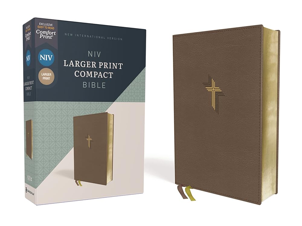 NIV, Larger Print Compact Bible, Leathersoft, Brown, Red Letter, Comfort Print cover image