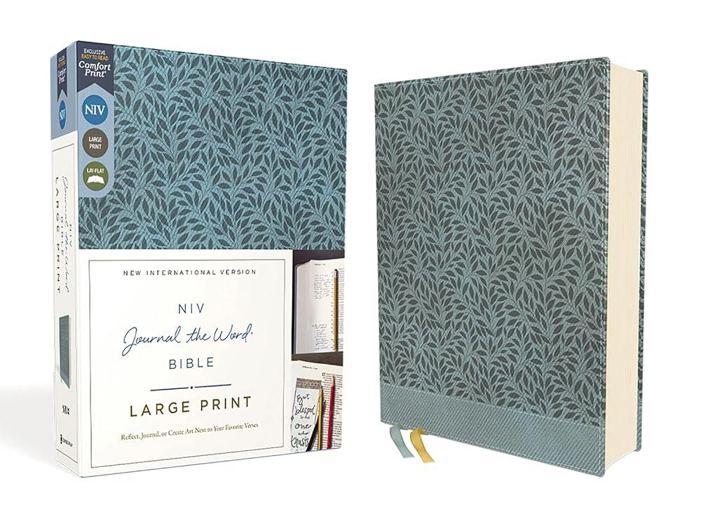NIV, Journal the Word Bible (Perfect for Note-Taking), Large Print, Leathersoft, Teal, Red Letter, Comfort Print: Reflect, Take Notes, or Create Art Next to Your Favorite Verses cover image