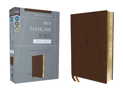 NIV, Thinline Bible, Large Print, Leathersoft, Brown, Red Letter, Comfort Print cover image