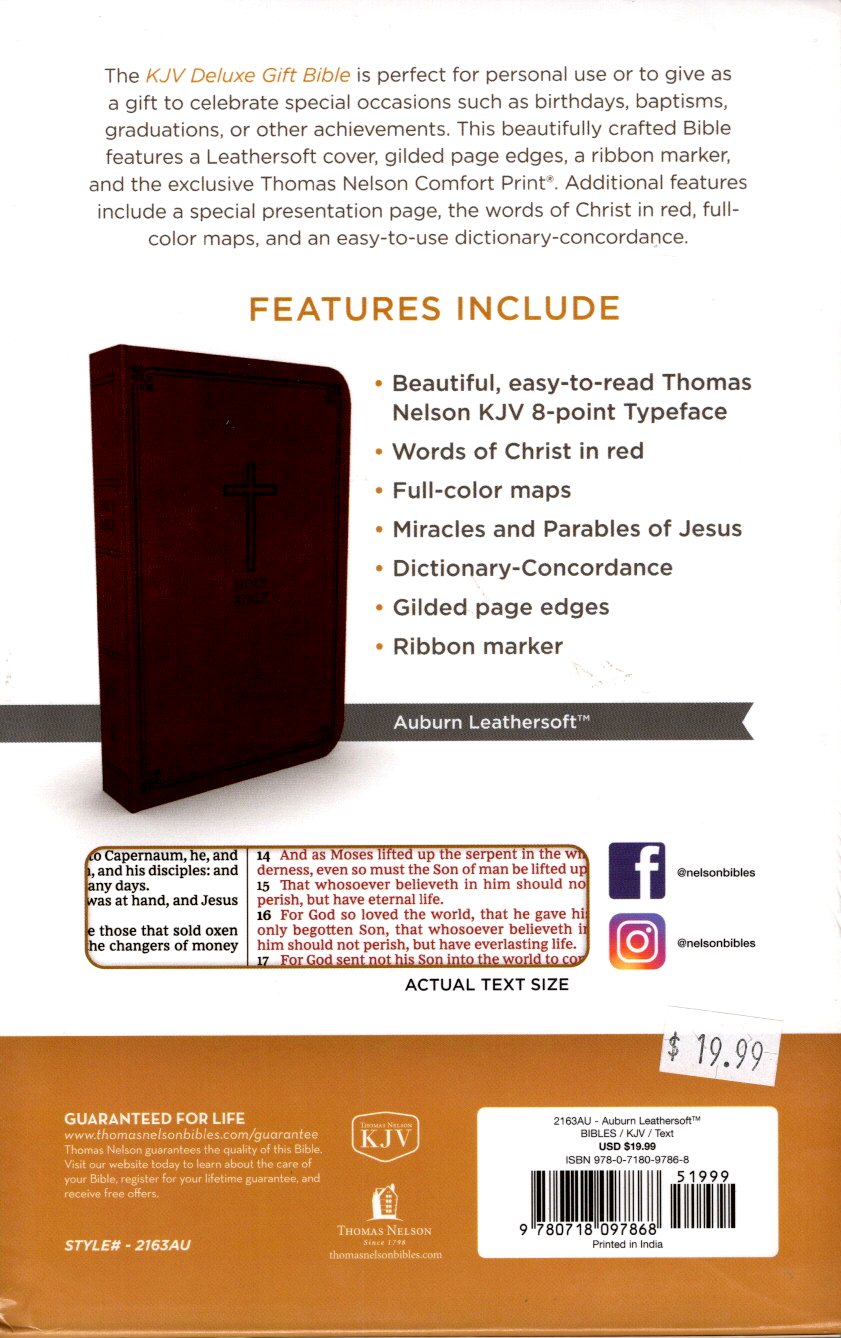 Thomas Nelson KJV: Deluxe Gift Bible, Auburn Leathersoft
