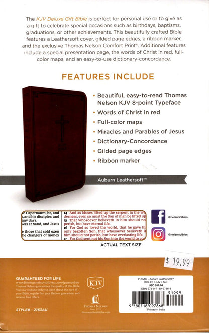 Thomas Nelson KJV: Deluxe Gift Bible, Auburn Leathersoft