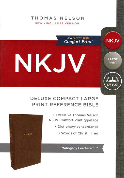 Thomas Nelson NKJV Deluxe Compact Large Print Reference Bible, Mahogany Leathersoft
