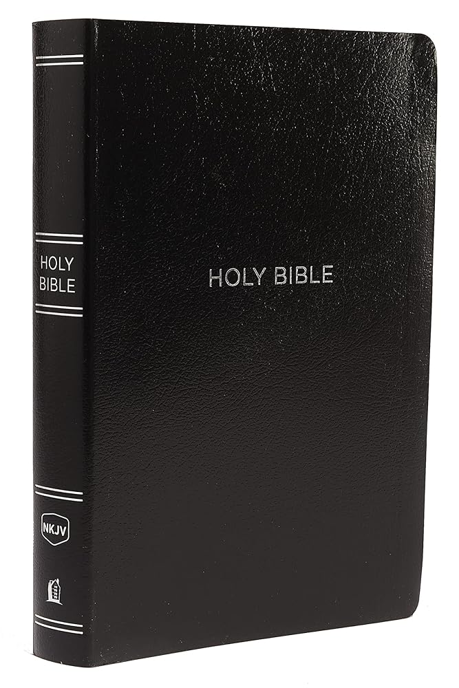 NKJV Holy Bible, Giant Print Center-Column Reference Bible, Black Leather-look, Thumb Indexed, 72,000+ Cross References, Red Letter, Comfort Print: New King James Version cover image