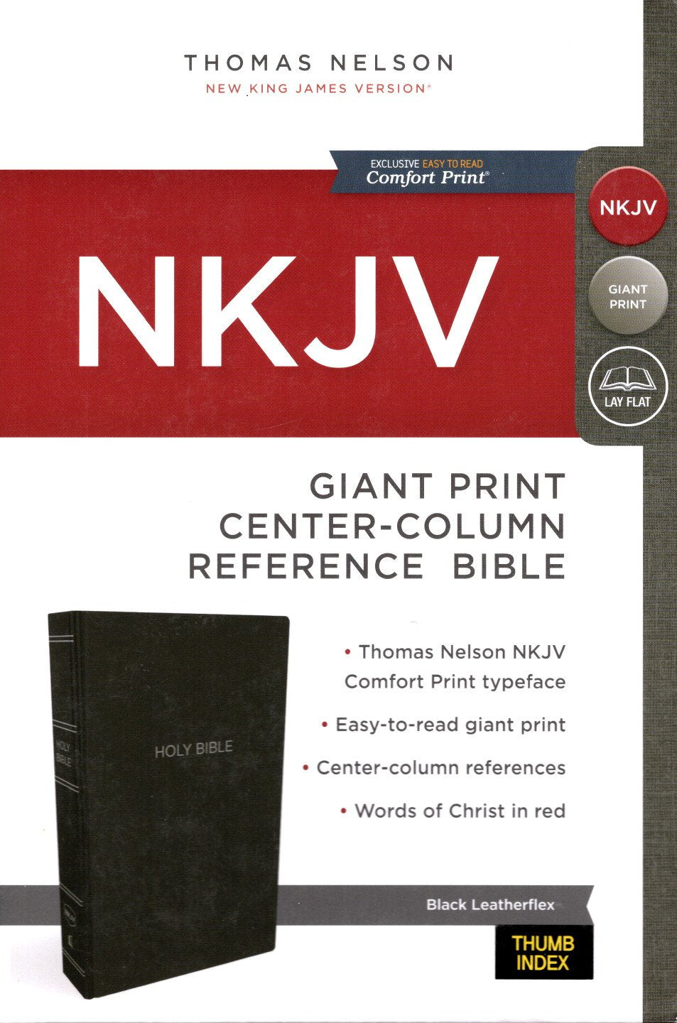 Thomas Nelson NKJV Giant Print Center-Column Reference Bible, Black Leatherflex, Thumb Indexed