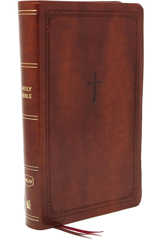 NKJV, End-of-Verse Reference Bible, Personal Size Large Print, Leathersoft, Brown, Red Letter, Comfort Print: Holy Bible, New King James Version cover image
