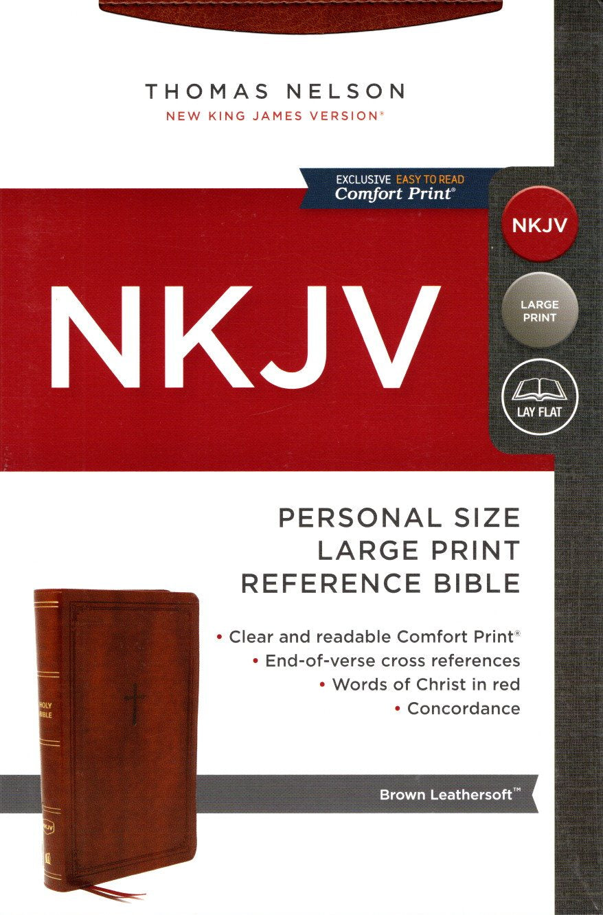 Thomas Nelson NKJV, Personal Size Large Print Reference Bible, Brown Leathersoft