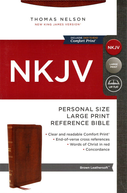 Thomas Nelson NKJV, Personal Size Large Print Reference Bible, Brown Leathersoft