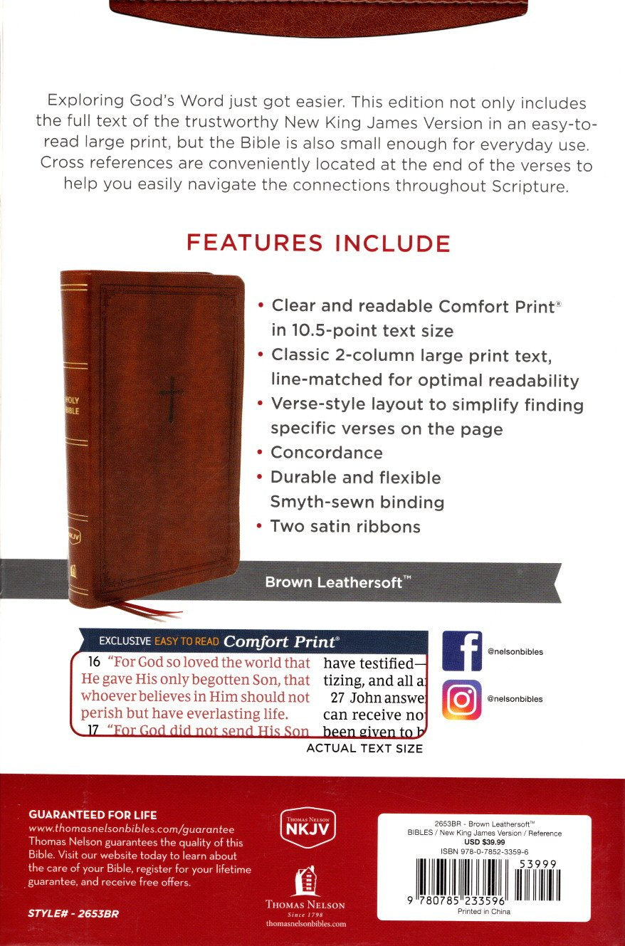 Thomas Nelson NKJV, Personal Size Large Print Reference Bible, Brown Leathersoft