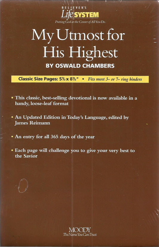 My Utmost for His Highest - Oswald Chambers - Believer's Life System Loose-Leaf Edition