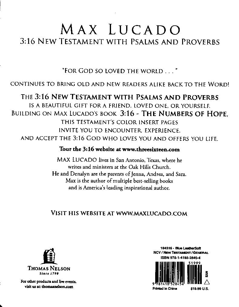 Thomas Nelson NCV Max Lucado 3:16 New Testament, Psalms & Proverbs