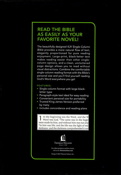 Thomas Nelson KJV Single-Column Bible, Leathersoft