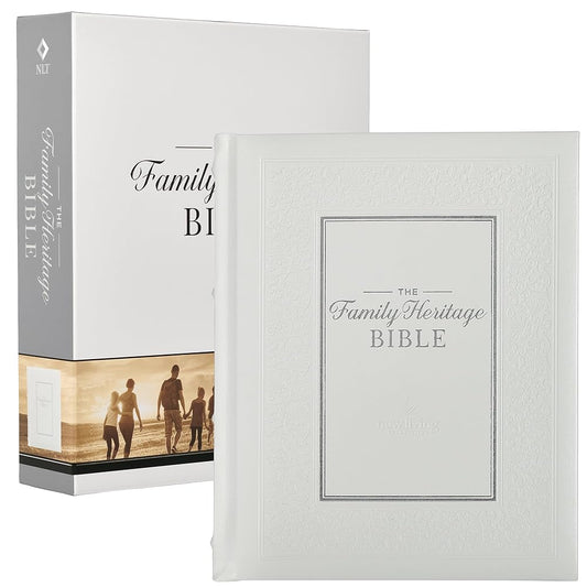 NLT Family Heritage Bible, Large Print Family Heirloom Devotional Bible for Study, New Living Translation Holy Bible Vegan Leather Hardcover, ... Content, White (NLT Family Heritage Editions) cover image