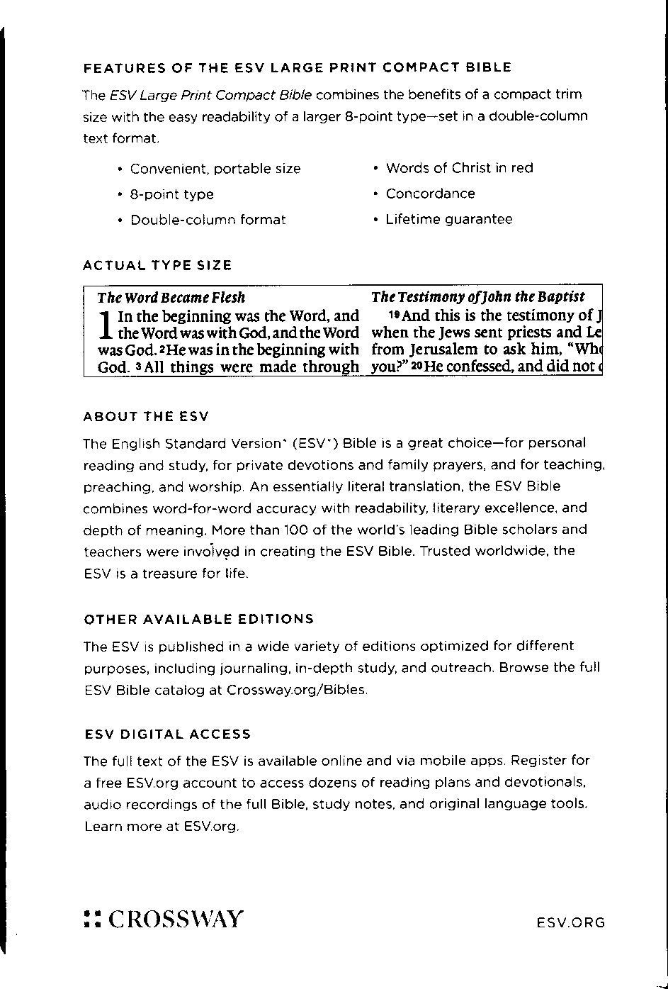 Crossway ESV Large Print Compact Bible TruTone Canaan Bible Book Shop crossway-esv-large-print-compact-bible-trutone-canaan-bible-book-shop