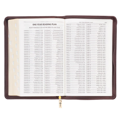 Christian Art Publishers KJV Deluxe Gift Bible, Walnut-Brown Lion Zipper Faux Leather binding, Thumb Index