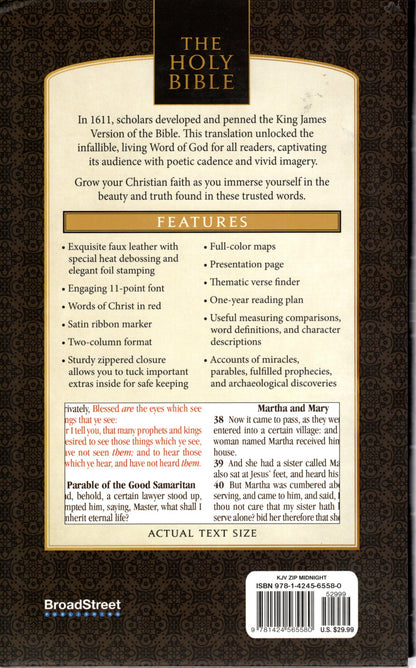 Broadstreet Publishing KJV Deluxe Gift Edition Bible, Zippered - Faux Leather