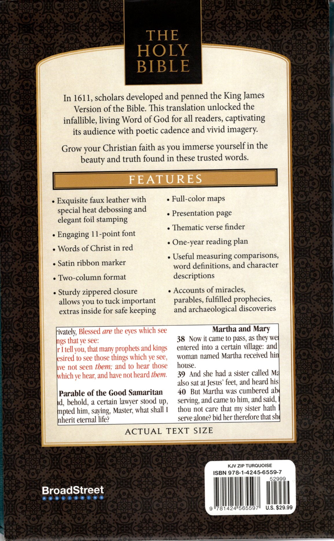 Broadstreet Publishing KJV Deluxe Gift Edition Bible, Zippered - Faux Leather