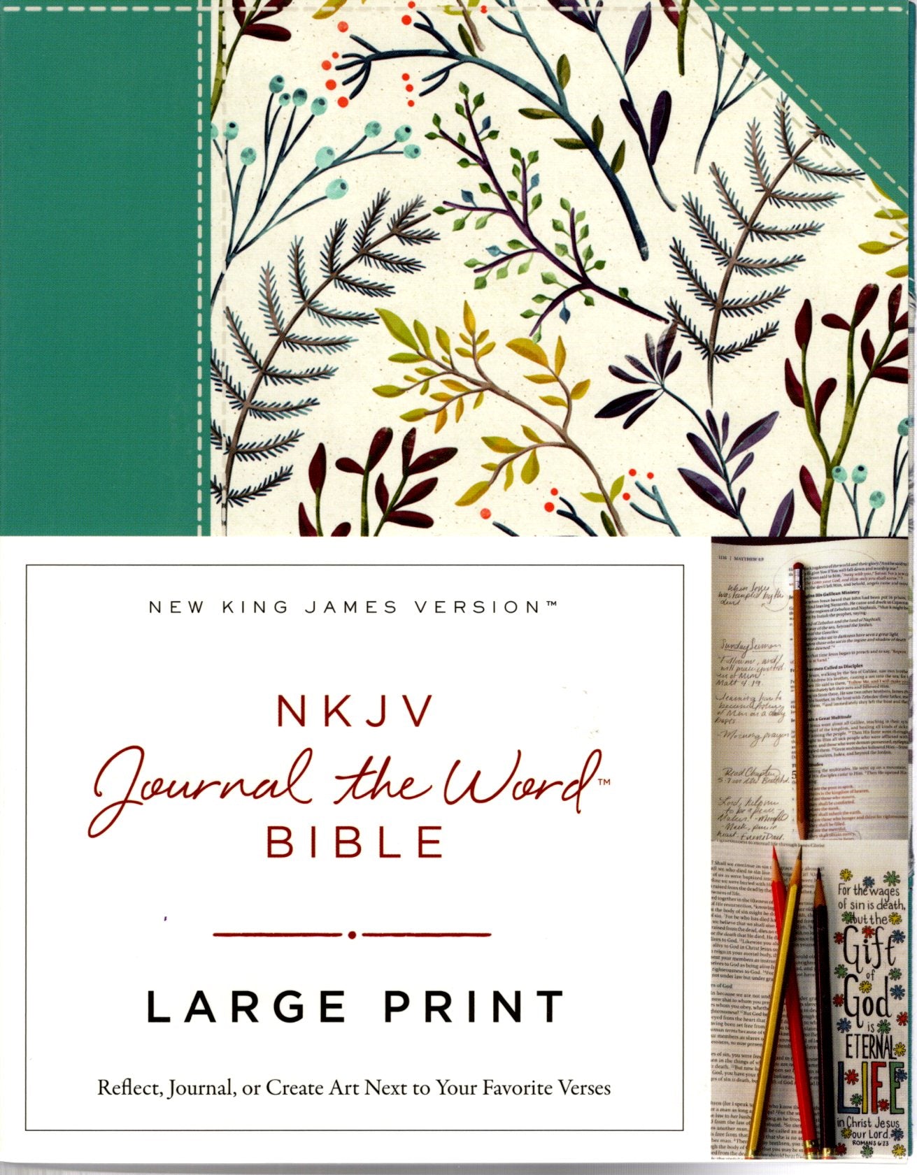 Thomas Nelson NKJV® Journal the Word™ Bible Large Print - Hardcover/Fabric (Teal Floral)