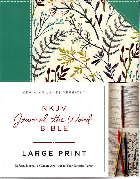 Thomas Nelson NKJV® Journal the Word™ Bible Large Print - Hardcover/Fabric (Teal Floral)