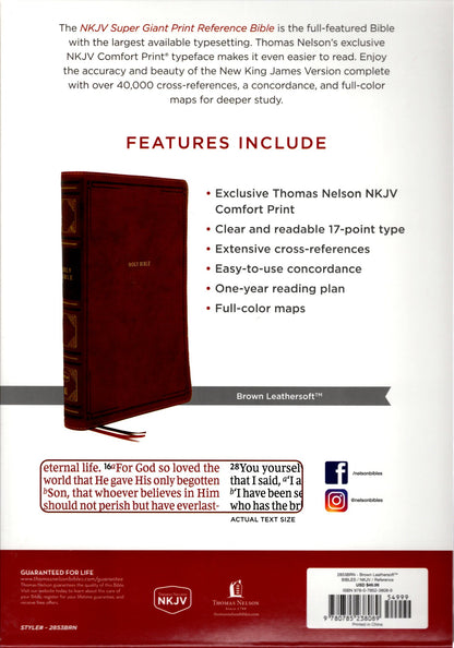 Thomas Nelson NKJV® Super Giant Print Reference Bible - Leathersoft™