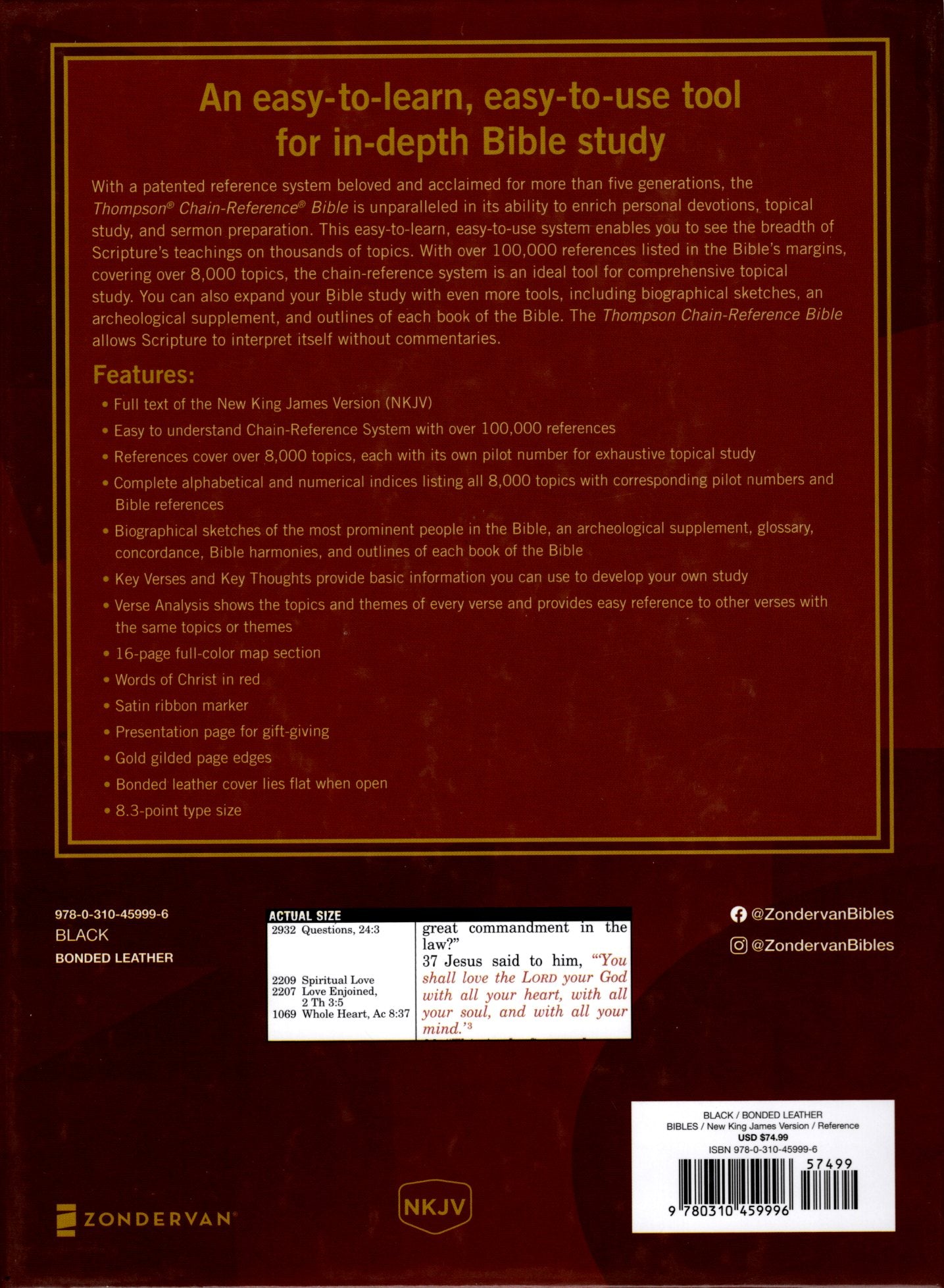 Zondervan NKJV® Thompson Chain-Reference Bible - Bonded Leather (Black)